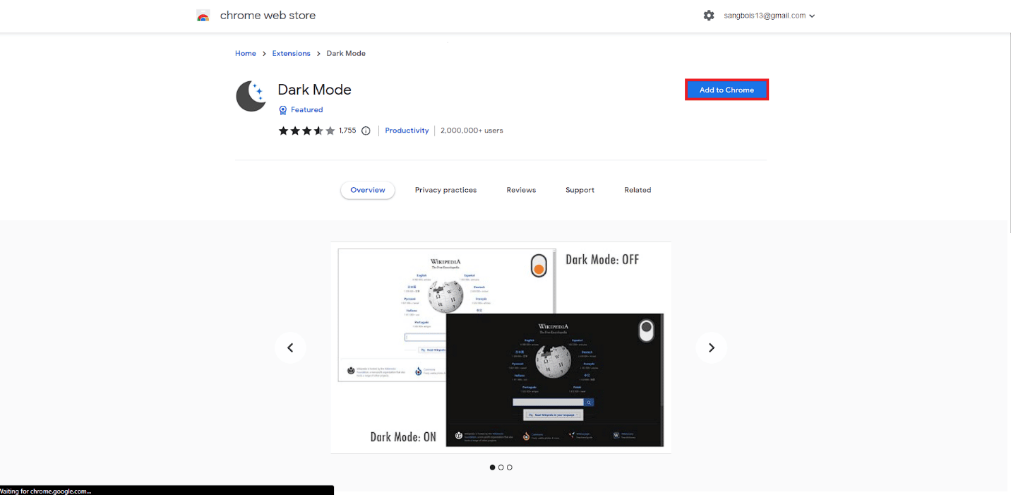 Haga clic en la opción Agregar a Chrome |  Modo oscuro de Gmail Windows 10, 11 y iPhone