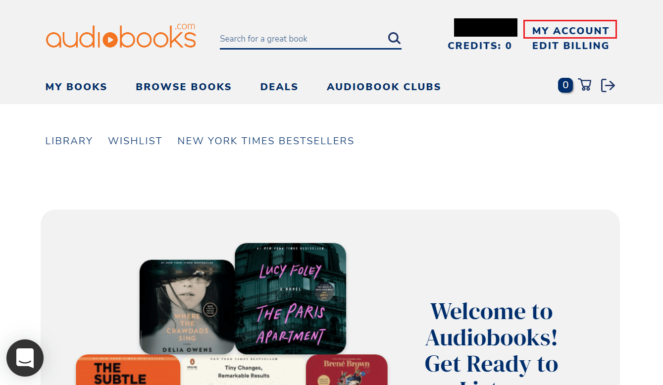 Haga clic en la opción MI CUENTA en la esquina superior derecha de la pantalla |  eliminar audiolibros de mi iPhone
