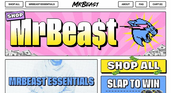 ejemplo de diseño de sitio web de estilo retro: tienda mrbeast