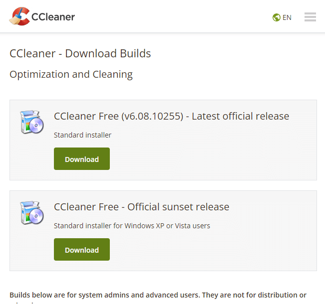 Limpiador de registro de terceros CCleaner