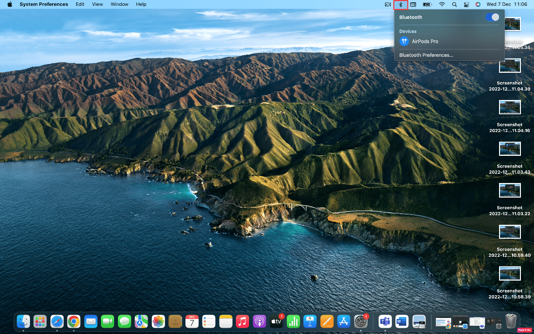 haga clic en el icono de bluetooth | como conectar airpods pros sin estuche
