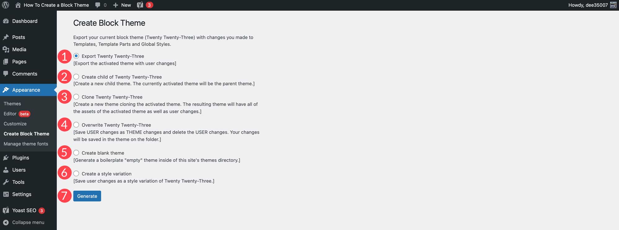 crear configuraciones de tema de bloque