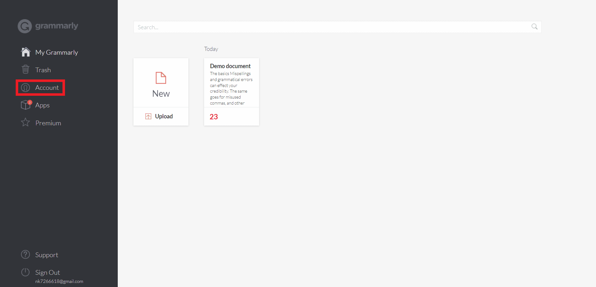 Luego haga clic en Cuenta, que está en el lado izquierdo de su pantalla. 