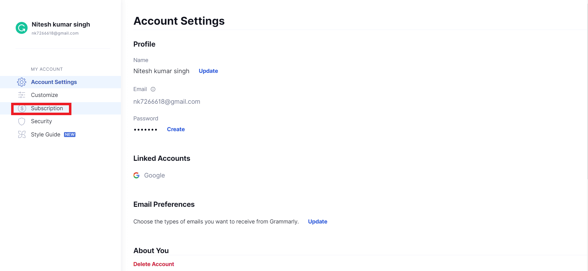 haga clic en Suscripción. 