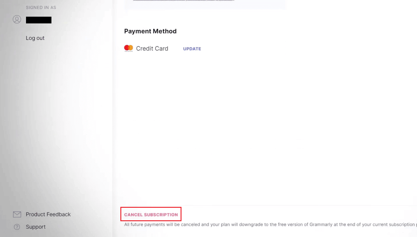 Desplácese hacia abajo y haga clic en CANCELAR SUSCRIPCIÓN