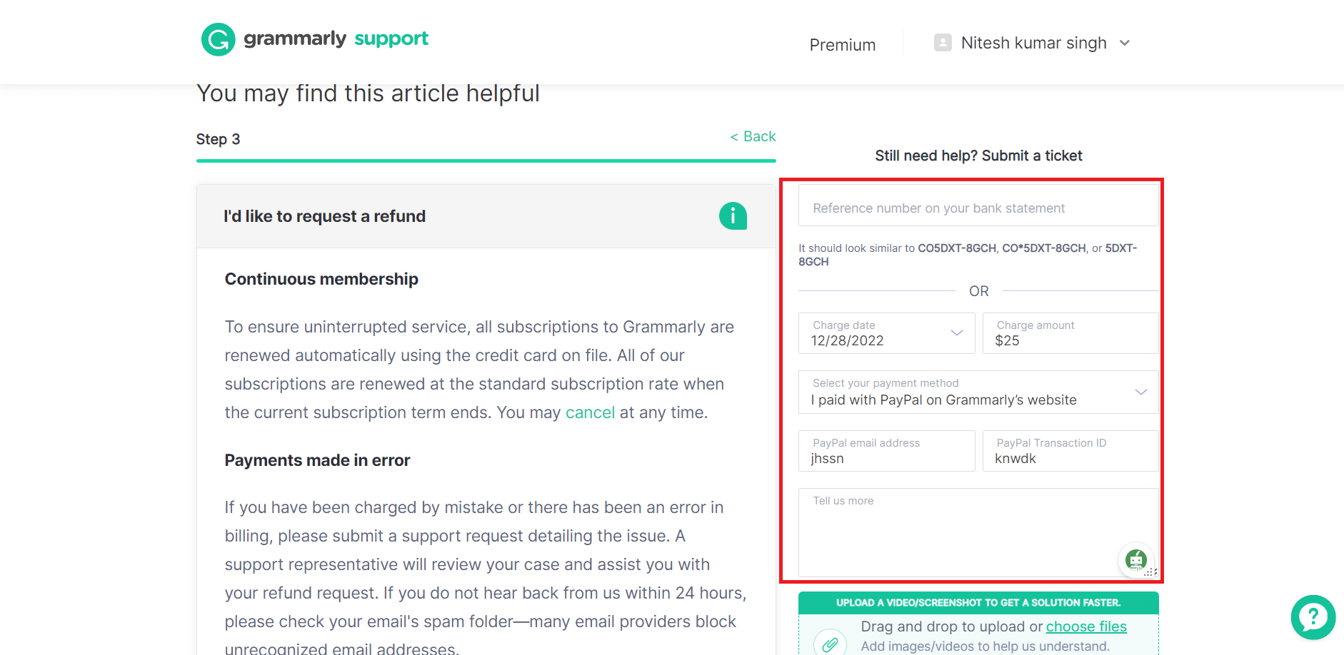 Ingrese toda la información requerida.  |  Cómo cancelar la suscripción a Grammarly |  cancelar Grammarly en el teléfono