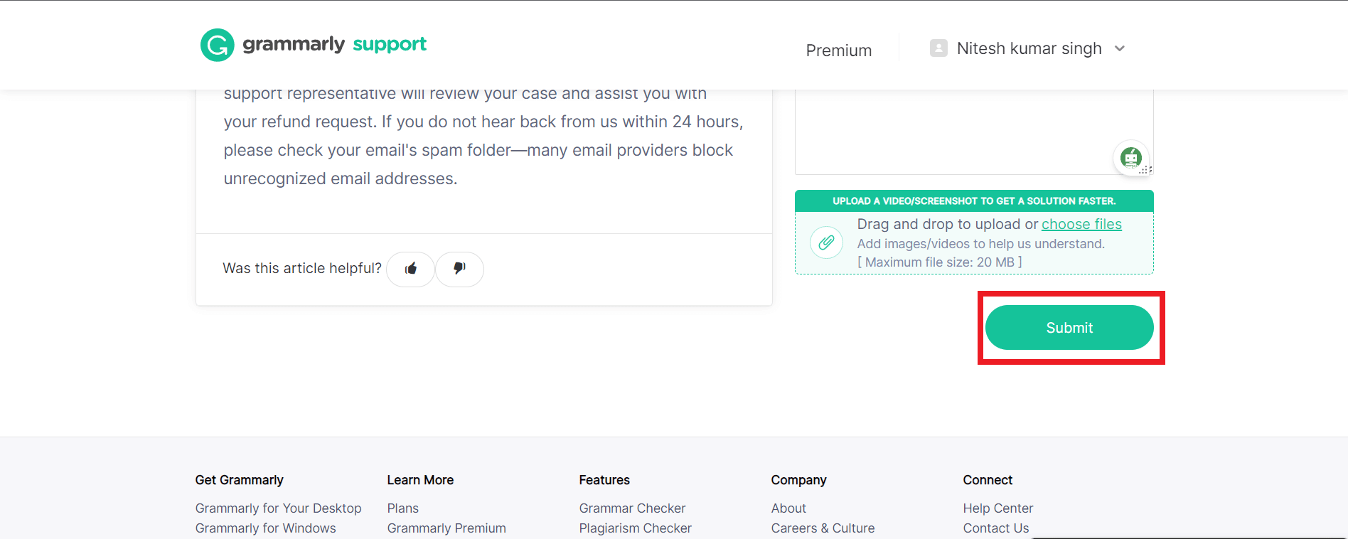 haga clic en Enviar y obtendrá un reembolso.