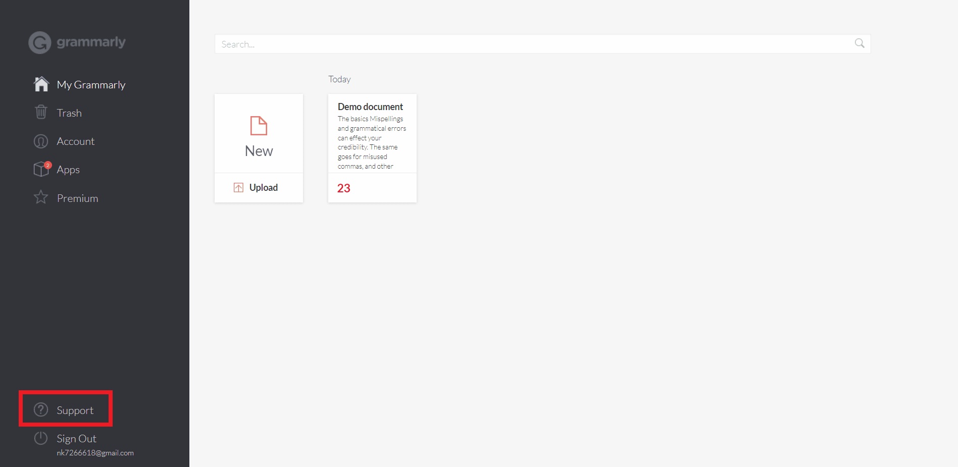 haga clic en Soporte que se encuentra en la parte inferior izquierda de su pantalla. 