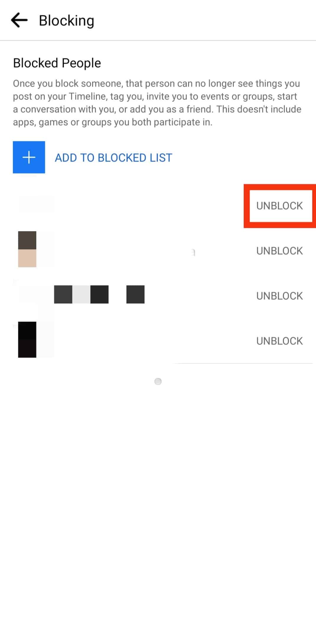 Para DESBLOQUEAR a la persona, toque esto.  | 