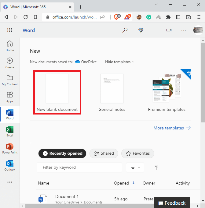 haga clic en Nuevo documento en blanco