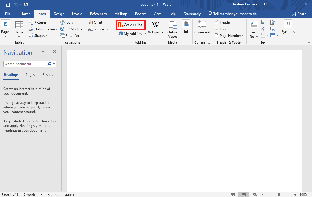 busque y haga clic en Obtener complementos | qué es ChatGPT y cómo integrar ChatGPT en Microsoft Word