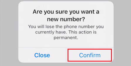 Toque Confirmar en la ventana emergente que aparece para continuar | Cómo cambiar su número de TextNow