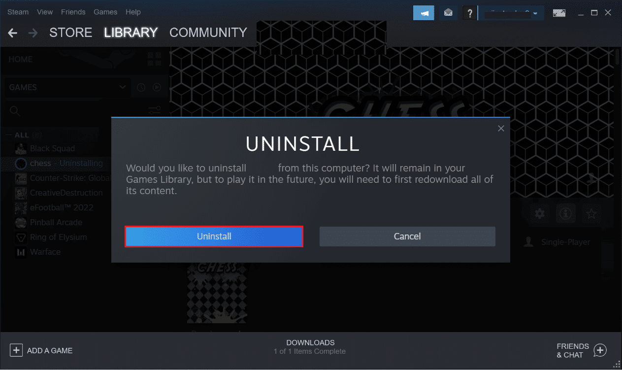 haga clic en la opción Desinstalar para desinstalar un juego en Steam. Cómo arreglar los desafíos que no se rastrean en Halo Infinite