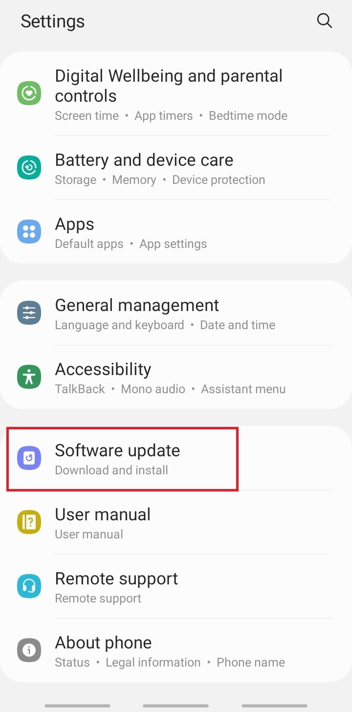 Seleccione Actualización de software.  10 formas de arreglar Bumble atascado en la pantalla de carga