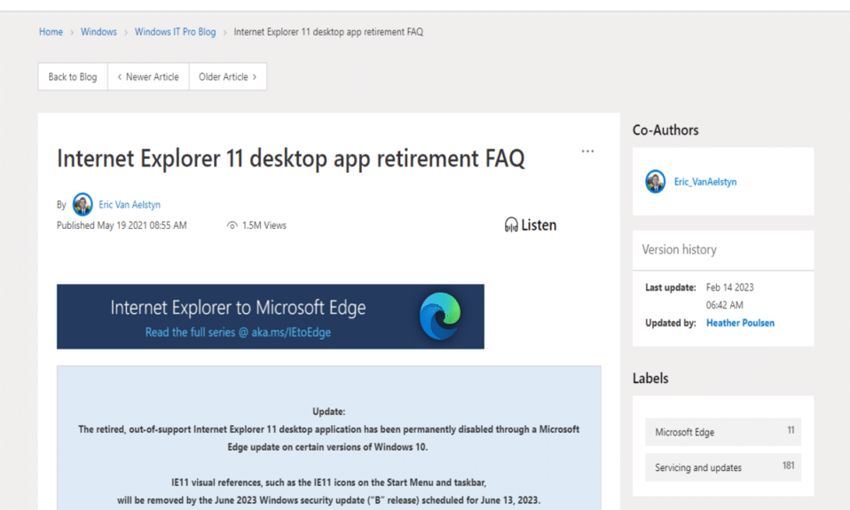 Microsoft elimina el navegador Internet Explorer en el Día de San Valentín