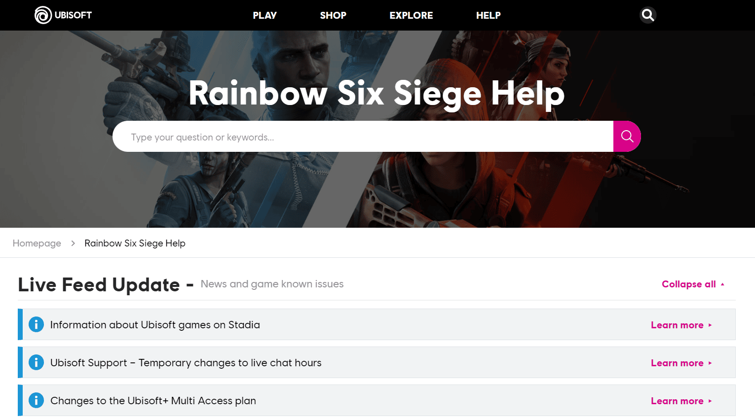 Soporte de contacto.  Arreglar la pantalla azul de la muerte de Rainbow Six Siege