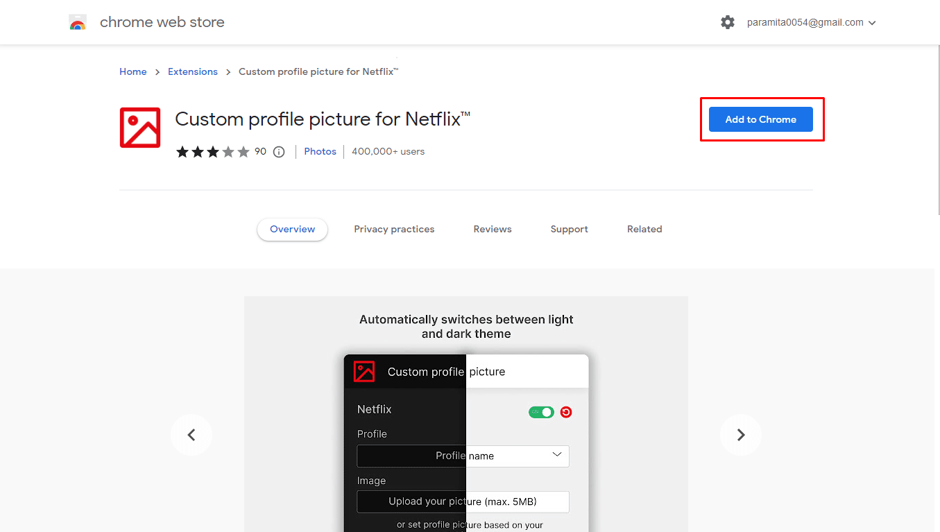 Agregar a Chrome en Chrome web store |  Cómo configurar una imagen de perfil personalizada en Netflix