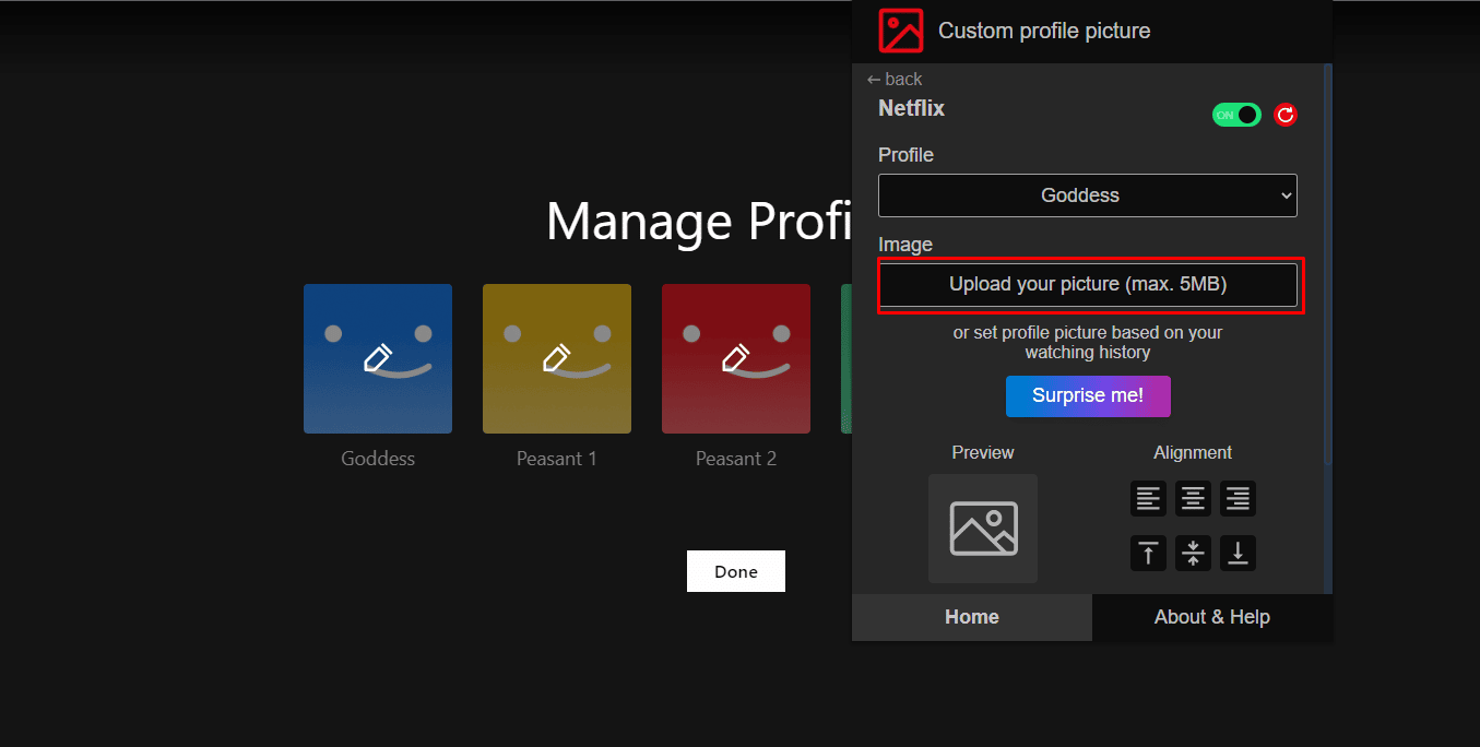 Sube tu foto (máx. 5MB) |  Cómo configurar una imagen de perfil personalizada en Netflix