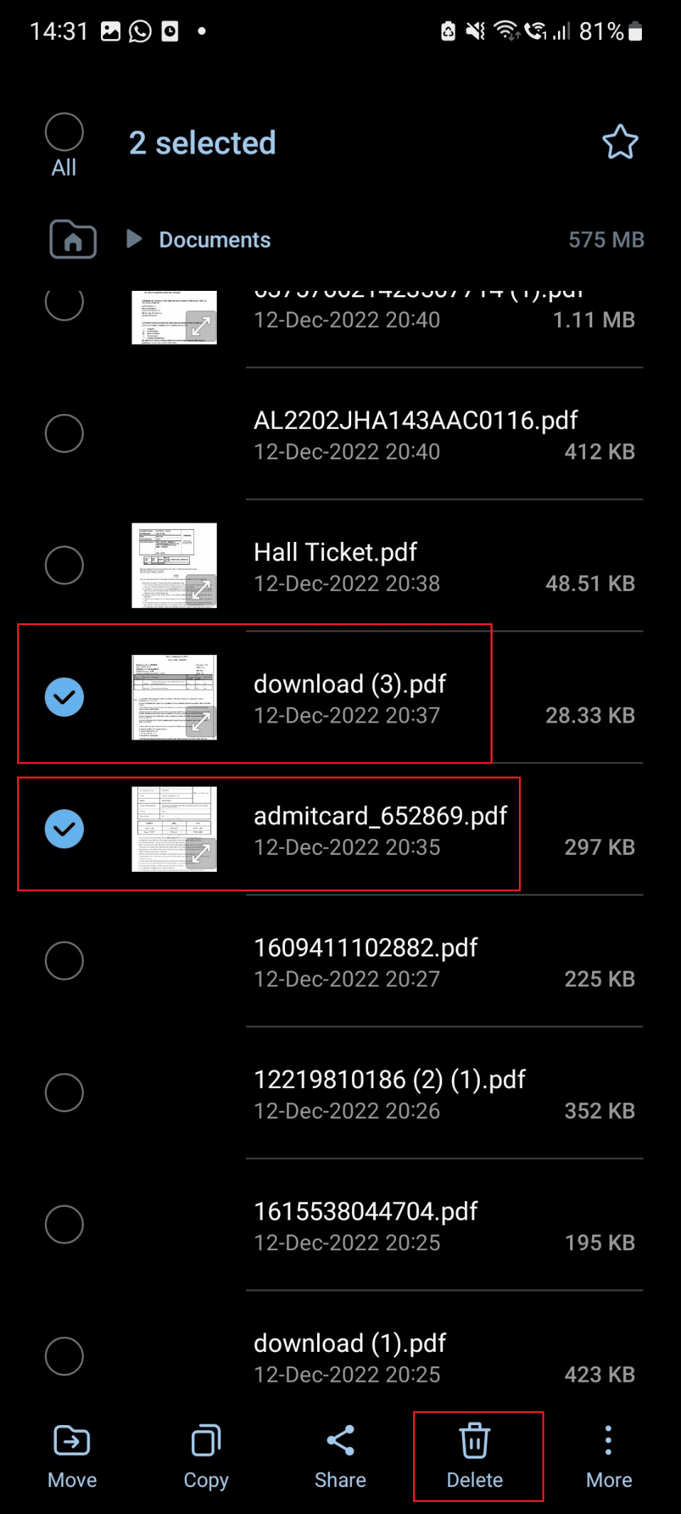 seleccione y elimine la opción s21