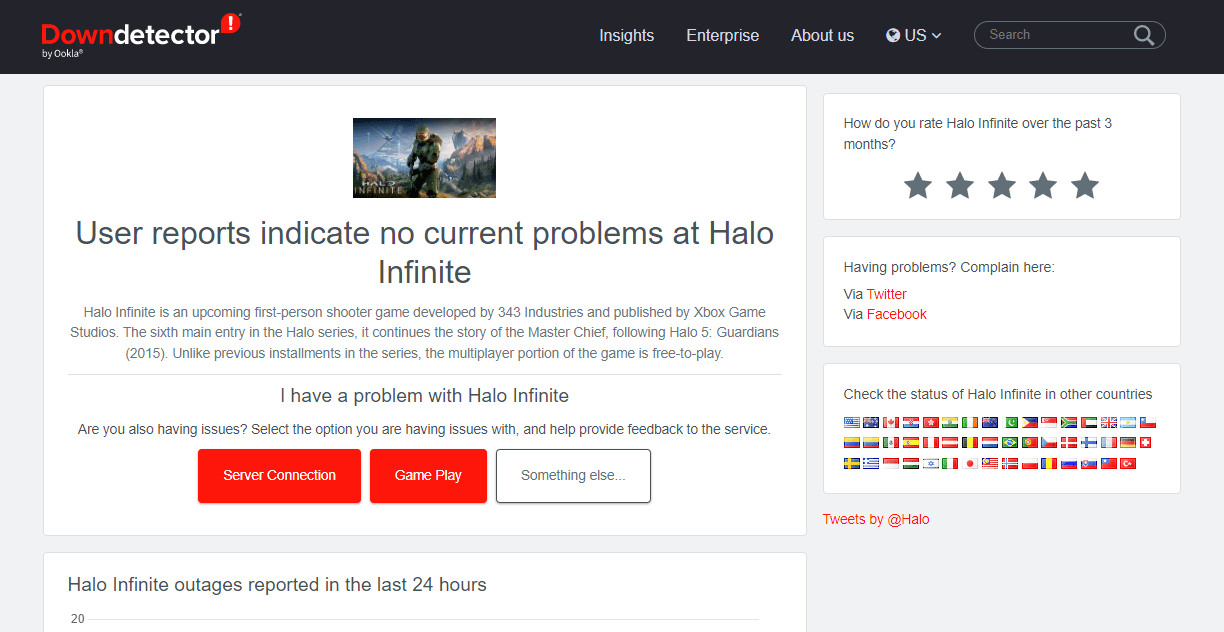 Página del detector de caídas de Halo Infinite