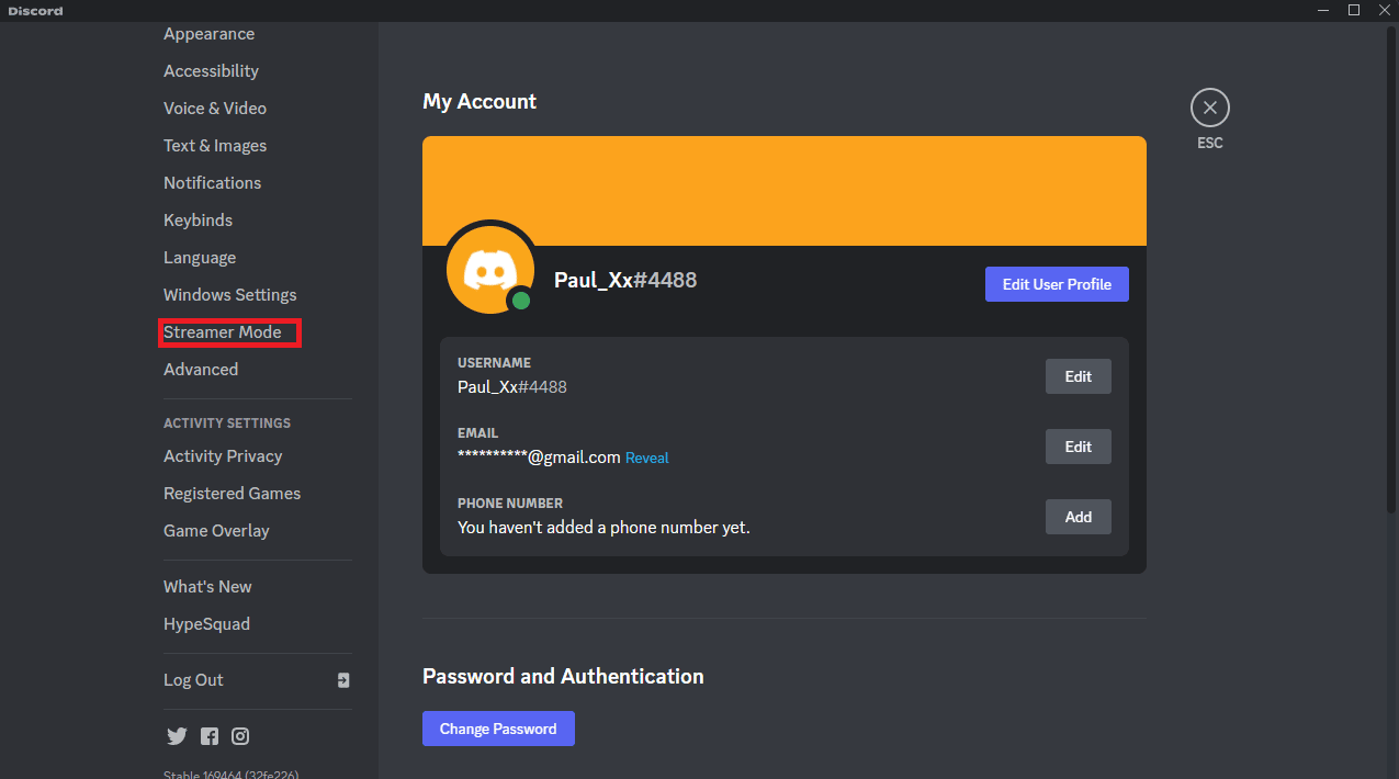 seleccione la opción Modo Streamer. Arreglar Discord Search no funciona en PC