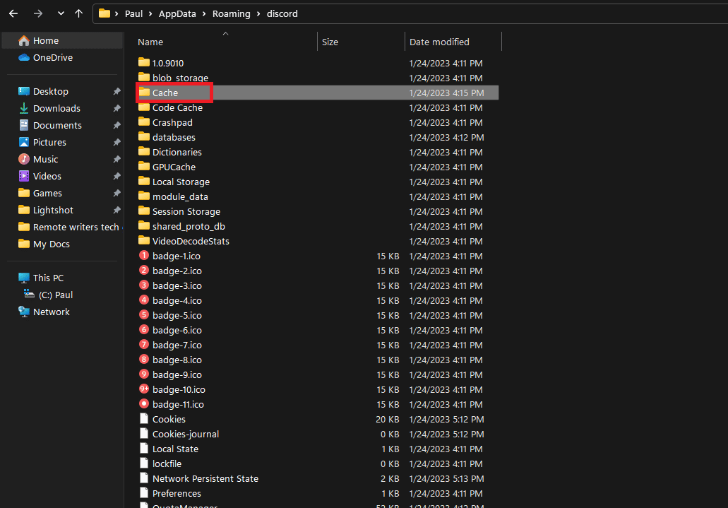 busque la carpeta Caché y elimínela. Arreglar Discord Search no funciona en PC
