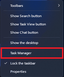 Haga clic derecho en la barra de tareas de Windows y haga clic en Administrador de tareas