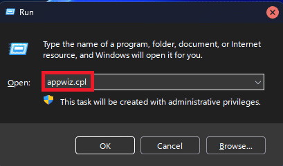 escriba appwiz.cpl para ir a Programas y características