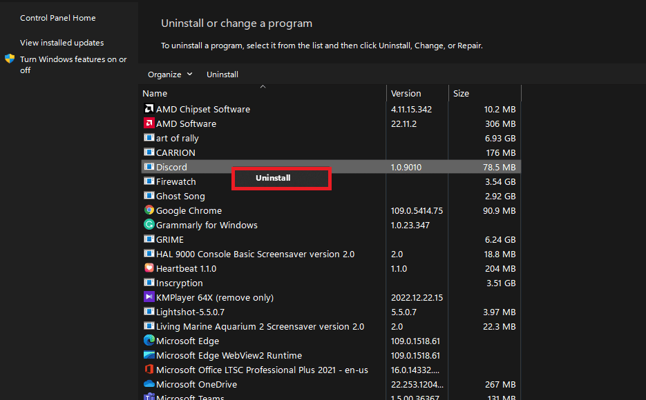 Haga clic en la opción Desinstalar