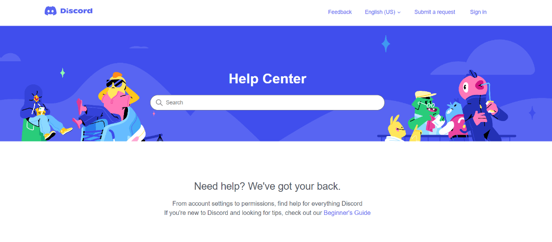 página web de soporte de discordia. Arreglar Discord Search no funciona en PC