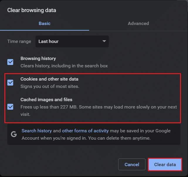 haga clic en el botón Limpiar datos para borrar los datos de navegación en Google Chrome.  7 formas de arreglar el código de error 401 de Disney Plus