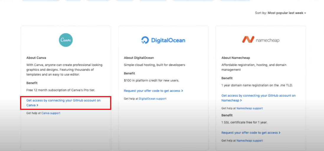 Desplácese hacia abajo para encontrar Canva y haga clic en Obtener acceso conectando su cuenta de GitHub en Canva.
