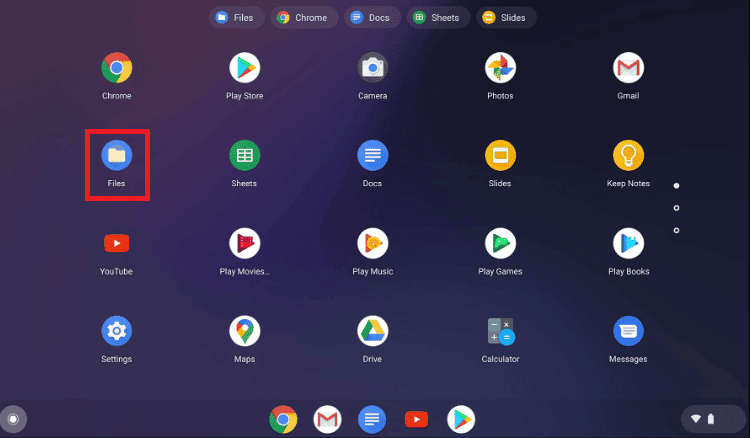 Abra la carpeta Archivos en su Chromebook |  Cómo grabar Chromebook en pantalla