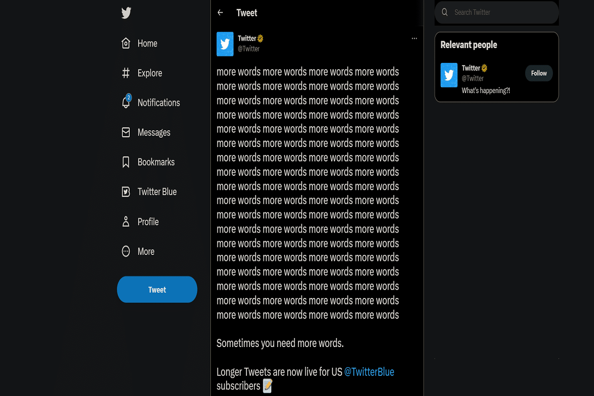 Twitter anuncia el recuento máximo de personajes ahora disparado a 4000