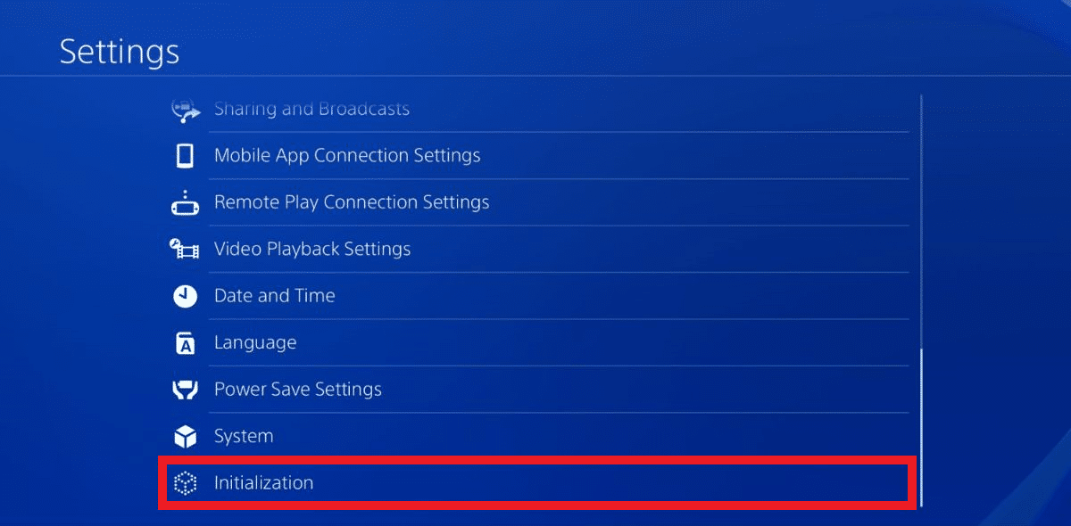 seleccione la opción Inicialización del menú
