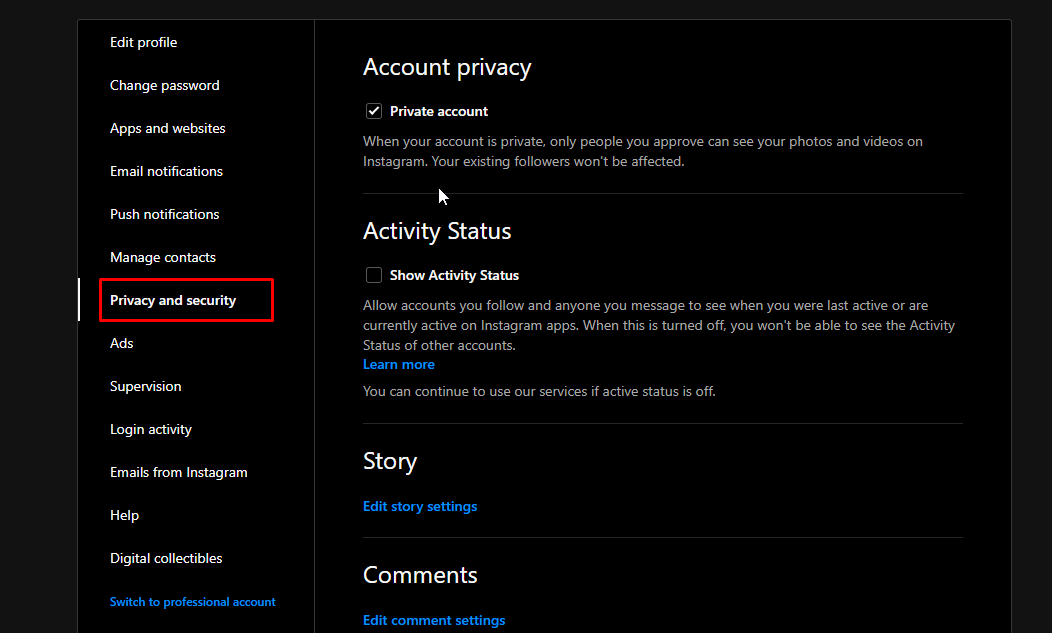 Haga clic en Privacidad y seguridad