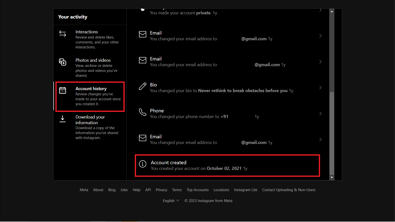 Desplácese hacia abajo para ver la sección Cuenta creada