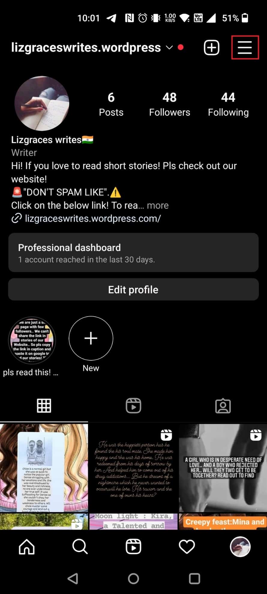 Toca el icono de la hamburguesa en la esquina superior derecha |  Comprobador de edad de Instagram por eBuzzPro