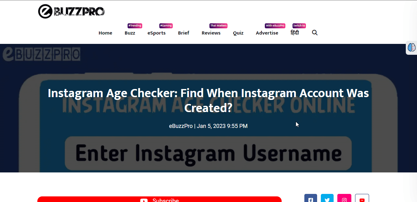 Visite Ebuzzpro en cualquiera de sus navegadores preferidos |  Fecha de creación de la cuenta de Instagram