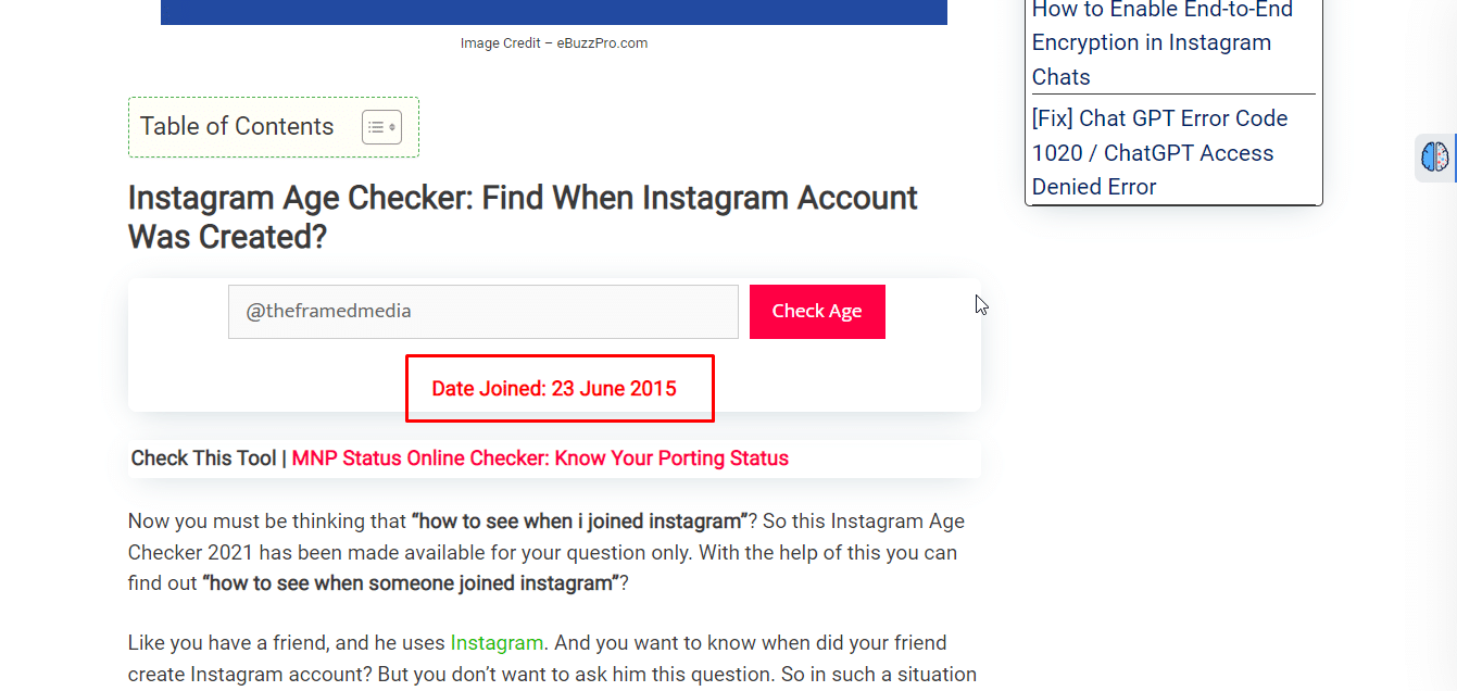 Toque la opción Verificar edad y en un par de segundos aparecerá la edad del perfil de Instagram debajo de la barra de búsqueda |  Fecha de creación de la cuenta de Instagram