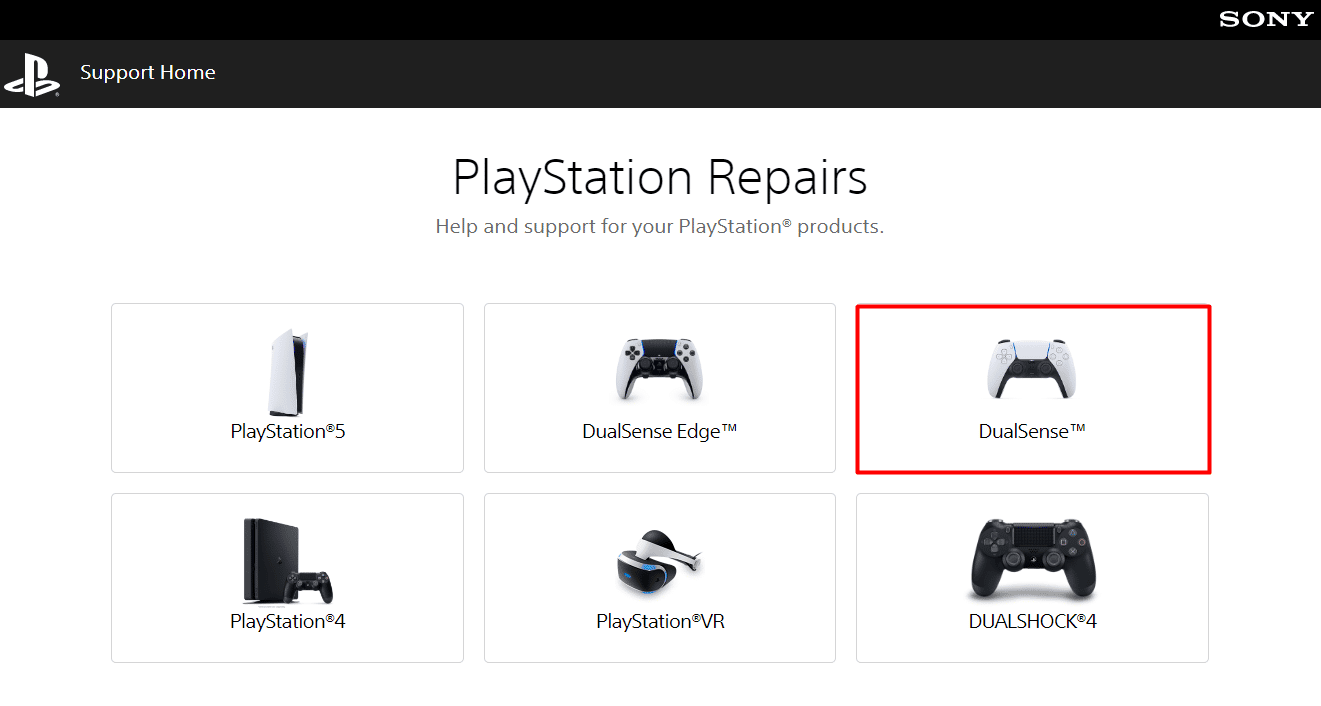 elija DualSense en Reparaciones.  Arreglar el controlador PS5 que no funciona en la PC