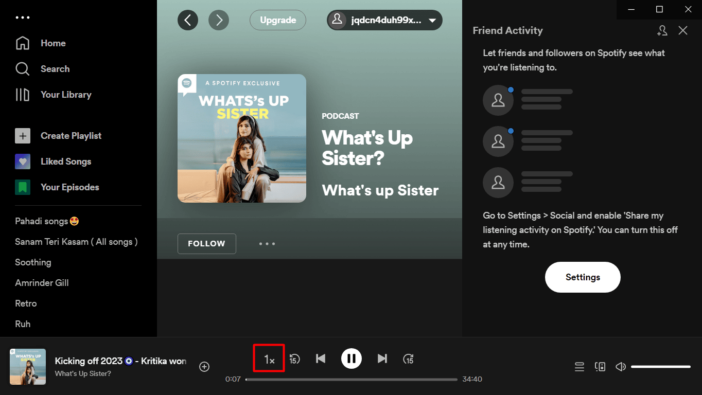 haga clic en el icono Cambiar velocidad en spotify