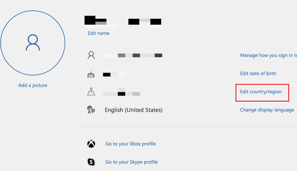 haga clic en la opción Editar región del país | ¿Cuánto es el impuesto en la tienda de Xbox One?