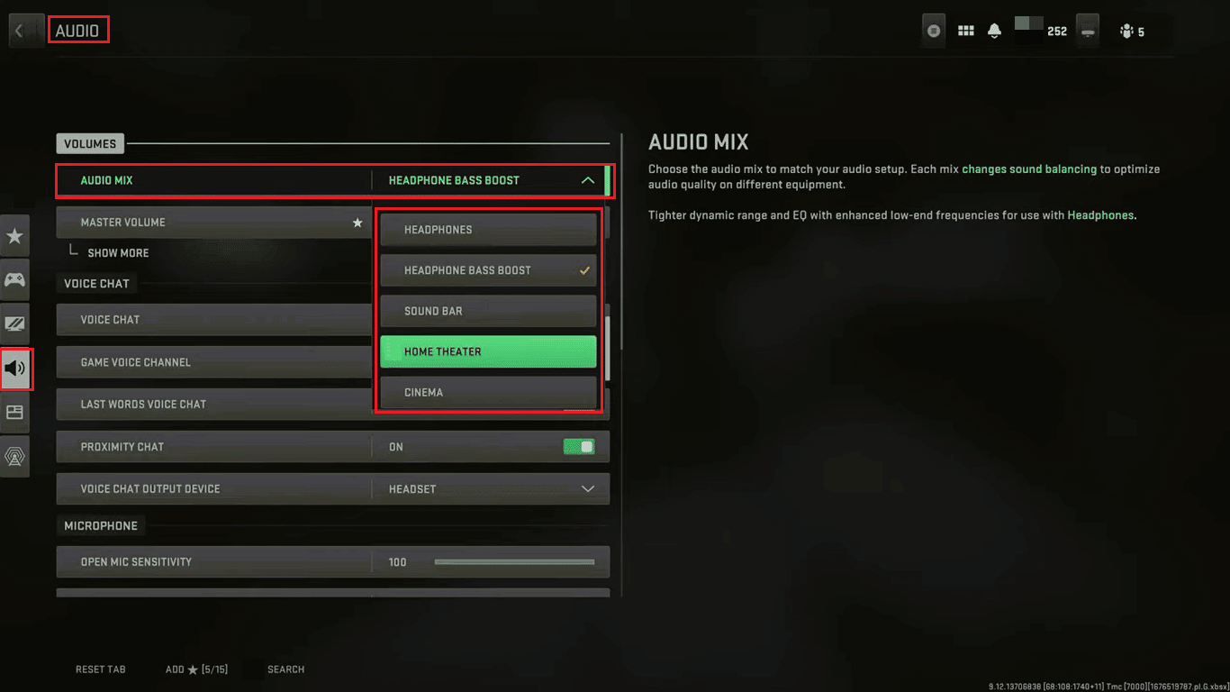 cambiar la configuración de mezcla de audio