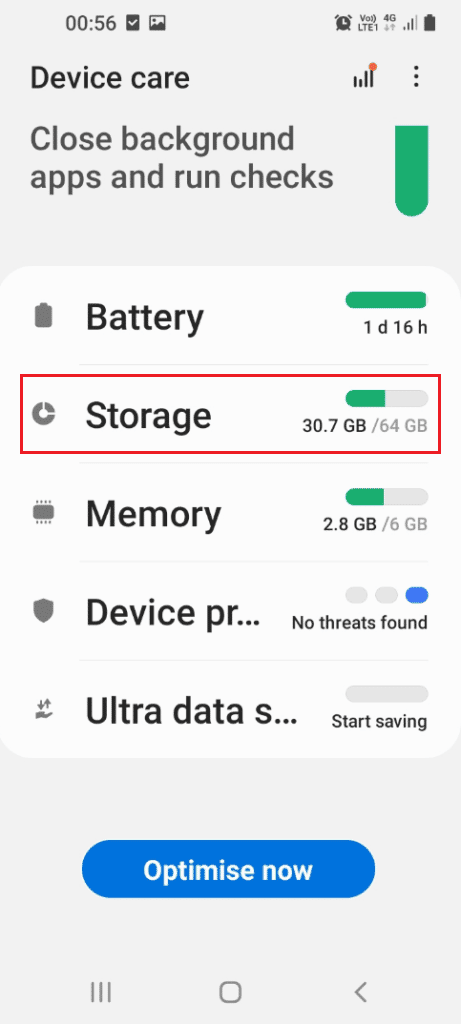 toque el almacenamiento en el cuidado del dispositivo android. 8 formas de arreglar las fotos de Google Guardar en el dispositivo que no funciona