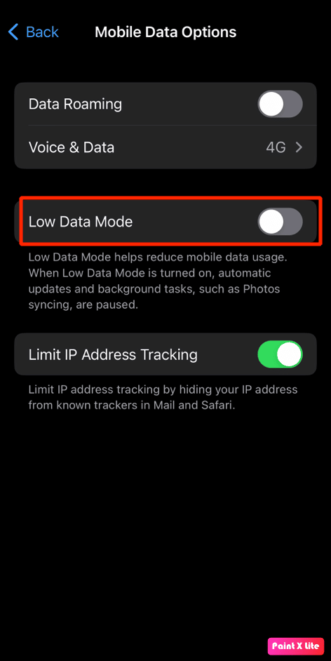 desactivar el modo de datos bajos | 