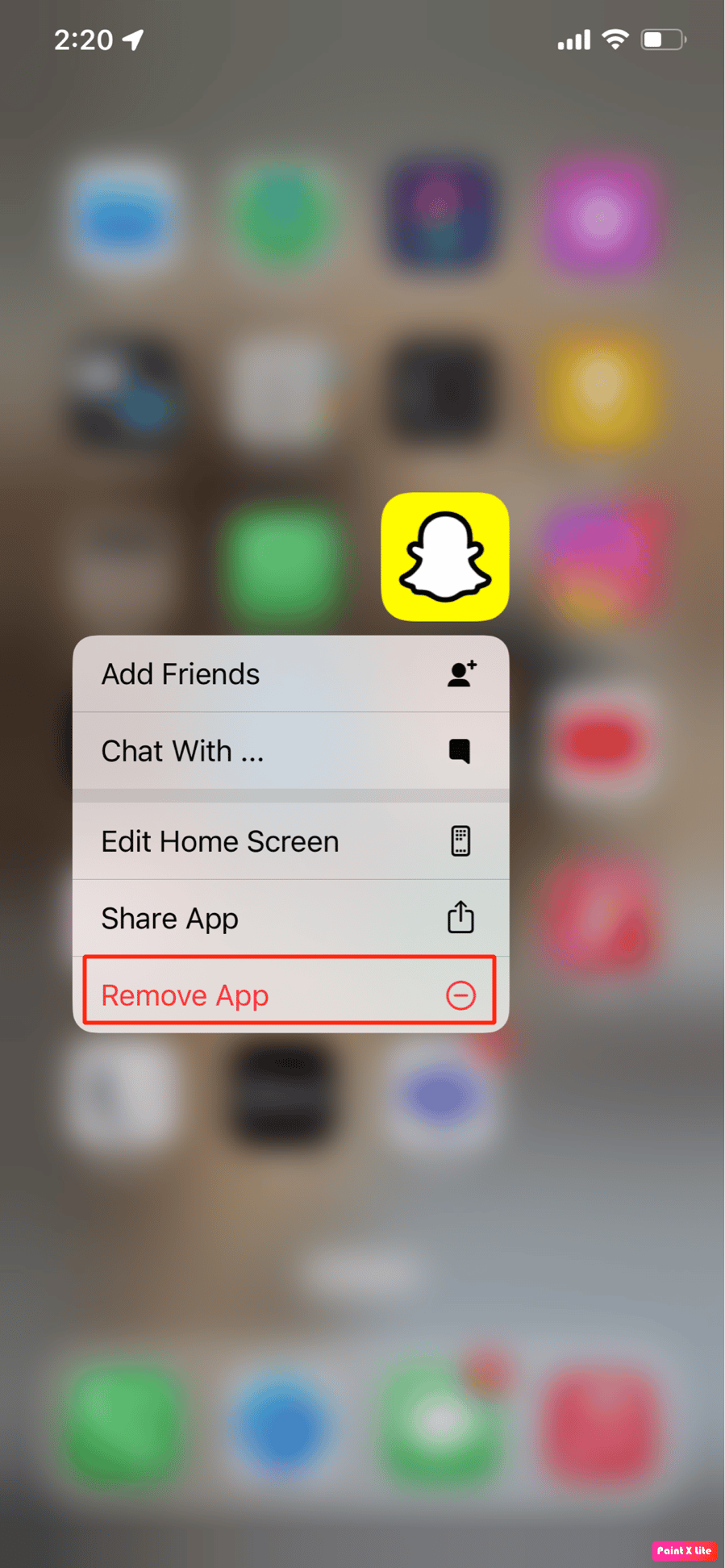 toque la opción Eliminar aplicación |  Cómo arreglar los filtros de Snapchat que no funcionan en iPhone