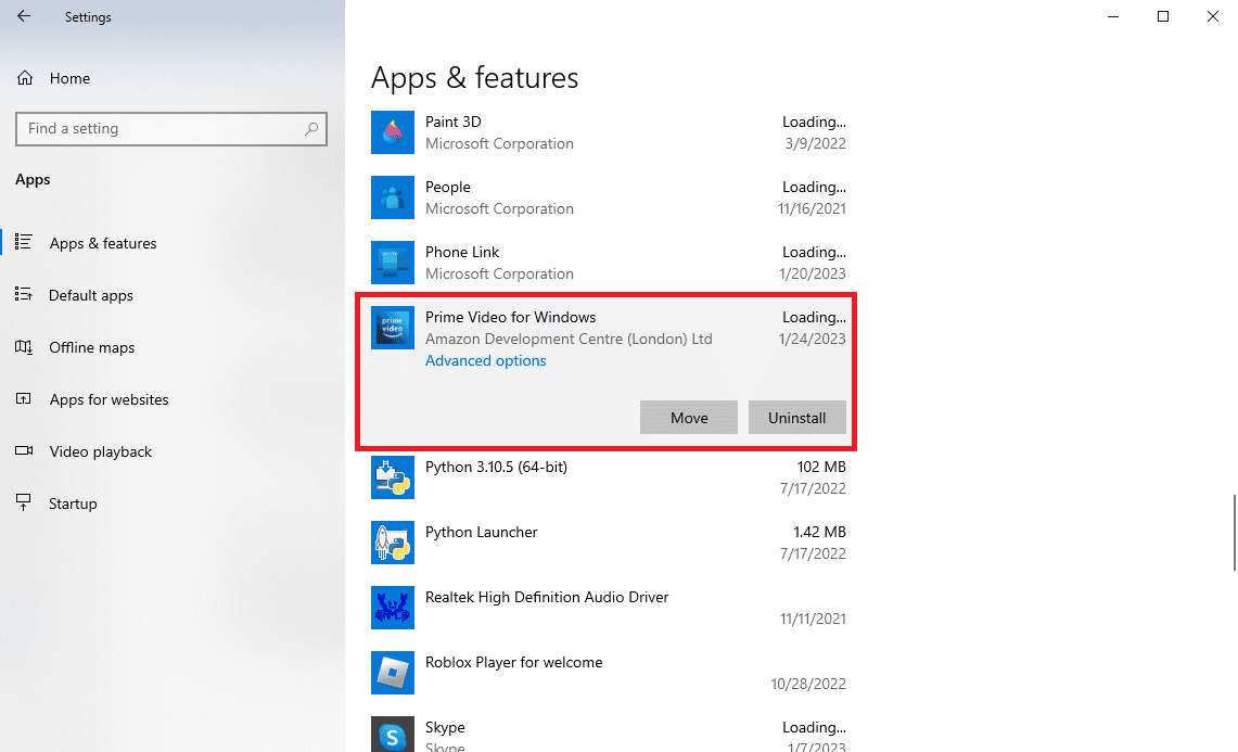 Ubique y seleccione Prime Video para Windows