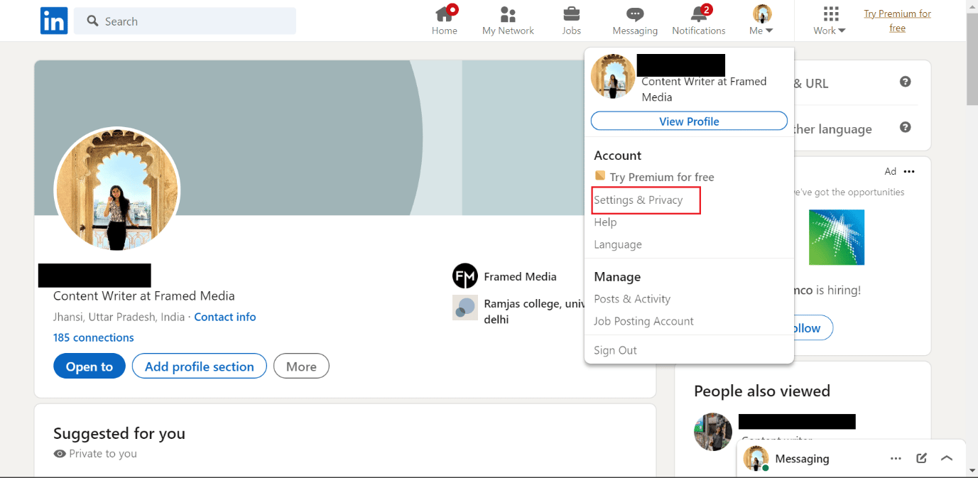 configuración y privacidad linkedin