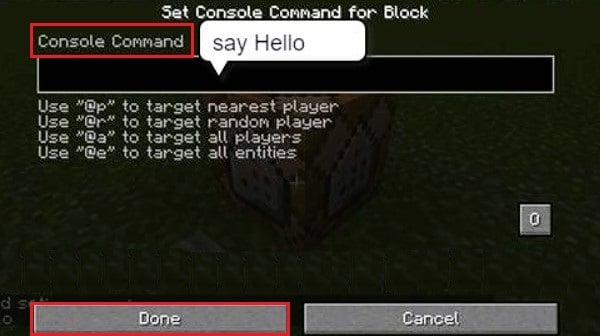 comando de consola para bloquear minecraft